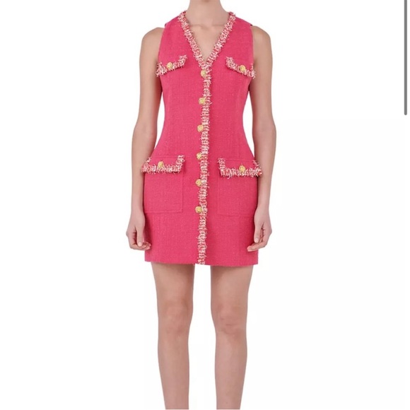 Endless Rose Tweed Trim Button Down Sleeveless Mini Dress Double Breasted L - Picture 9 of 16